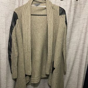 Yaira Open Front Cardigan Faux Leather sleeve Sz:M
